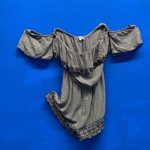 American Eagle Outfitters Black and White Off-Shoulder romper